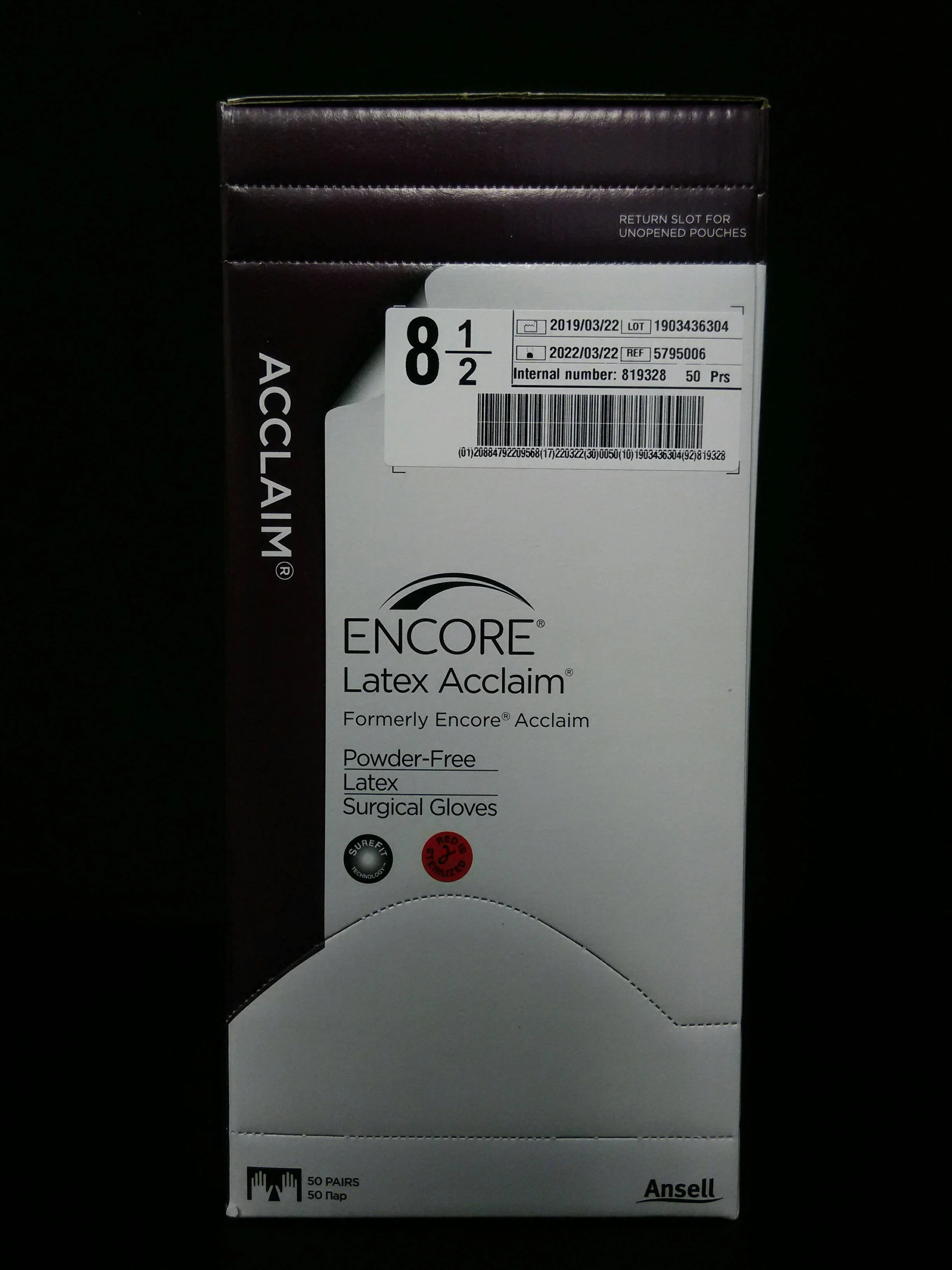 Gloves Surgical ENCORE® Latex Acclaim Size 8.5 Sterile Latex Standard Cuff Length Micro-Textured Ivory Chemo Tested (50PR/BX 4BX/CS) by Ansell Healthcare Products LLC  ID 5795006